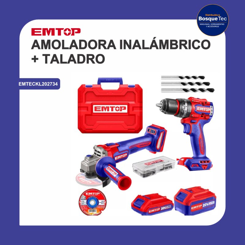 Amoladora inalambrica + taladro emteckl202734
