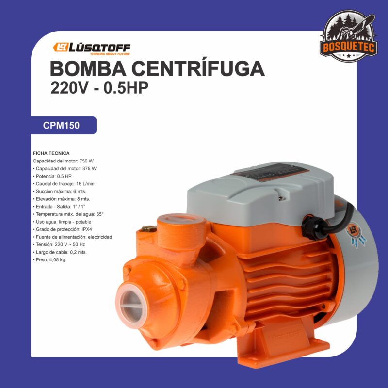 Bomba centrífuga 0,5 hp - 220 v cpm150