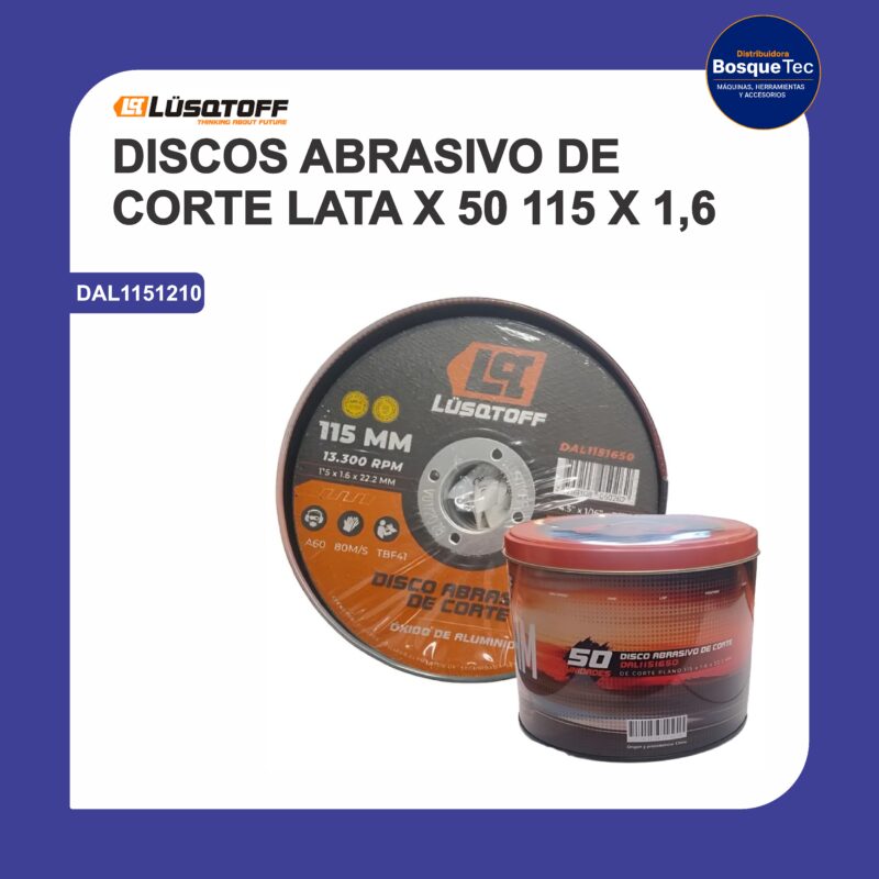 Discos abrasivo de corte lata 115 x 50 x 1,6 mm dal1151650