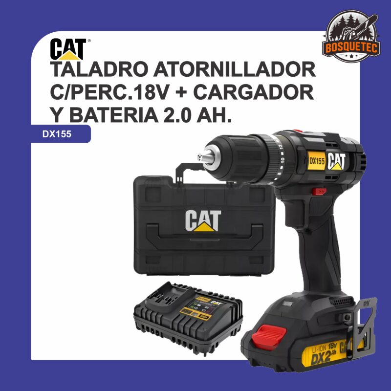 Taladro atornillador c/perc.18v + cargador y bateria 2.0 cat ah dx155