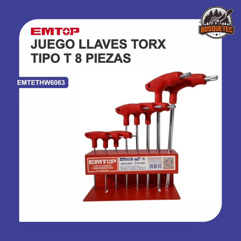 Juego llaves torx tipo t 8 piezas emtethw6063