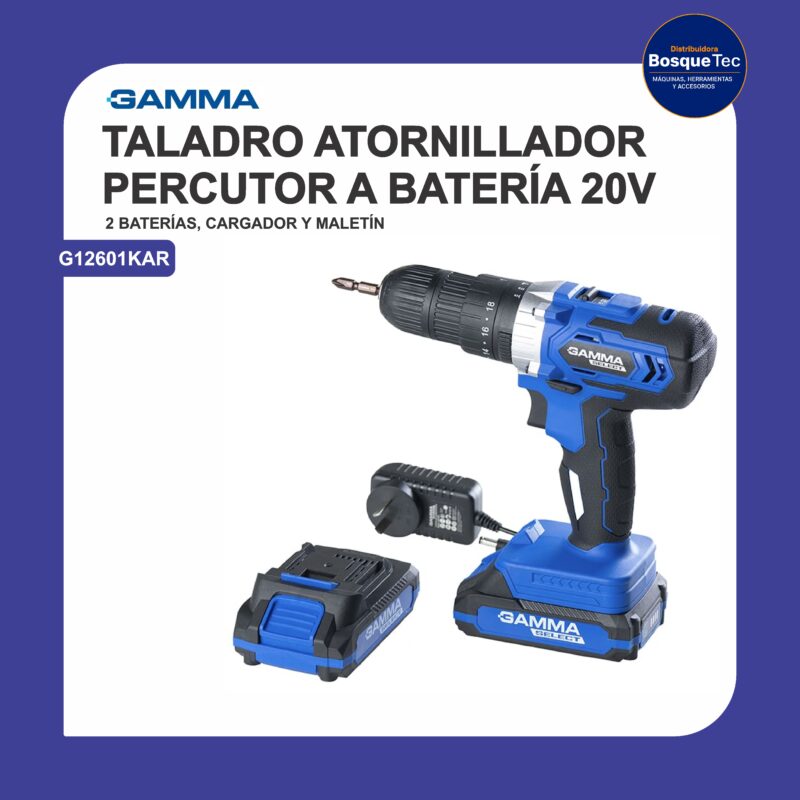 Taladro atornillador con percutor a bateria g12601kar