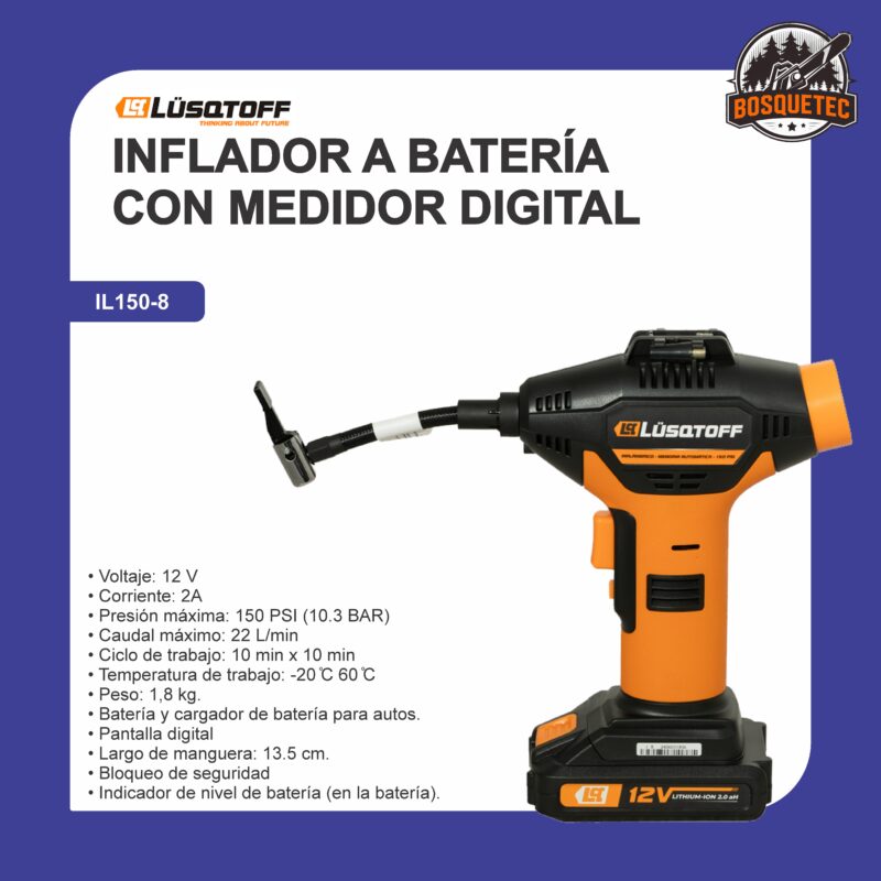 Inflador a batería con medidor digital il150-8
