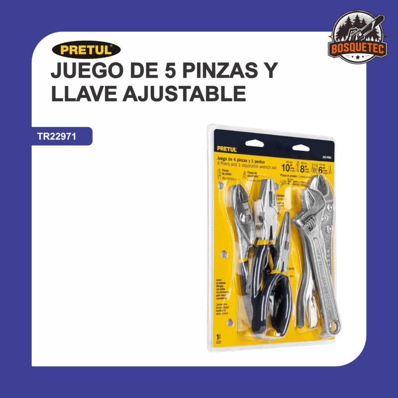 Juego de 5 pinzas y llave ajustable tr22971