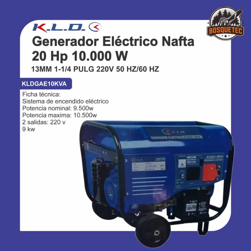Generador eléctrico nafta 20 hp 10.000 w gae10kva
