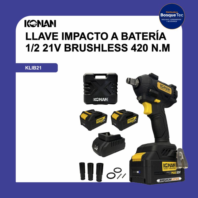 Llave impacto a batería 1/2 21v brushless klib21v 420 n.m