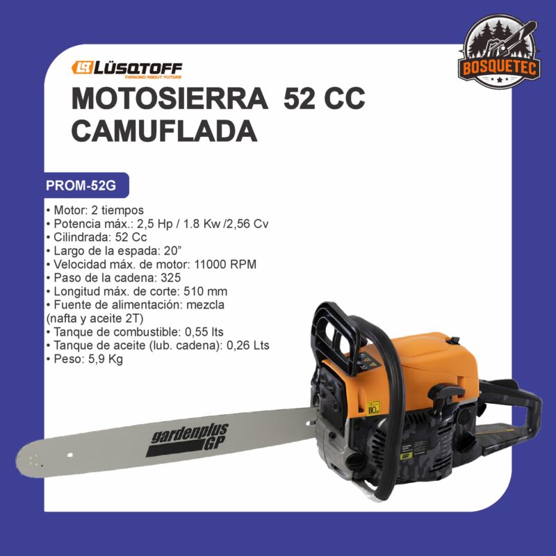 Motosierra 52cc garden camuflada prom-52 gc