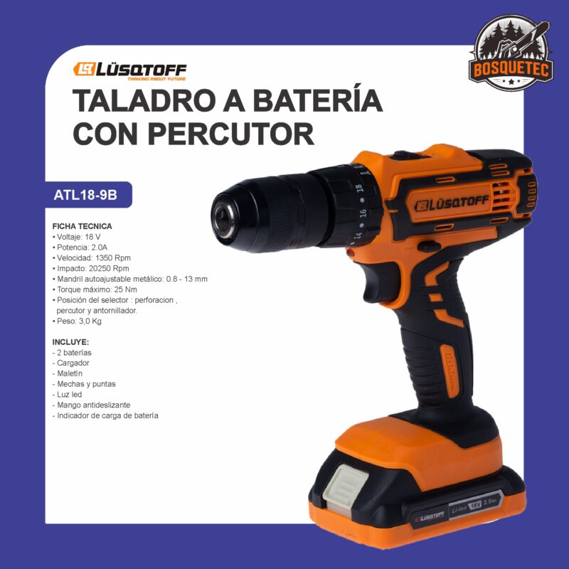 Taladro a batería con percutor atl18-9b