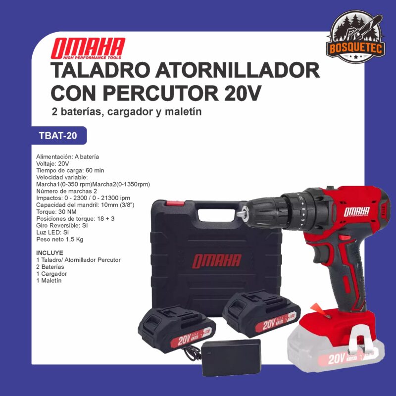 Taladro atornillador con percutor 20v tbat-20