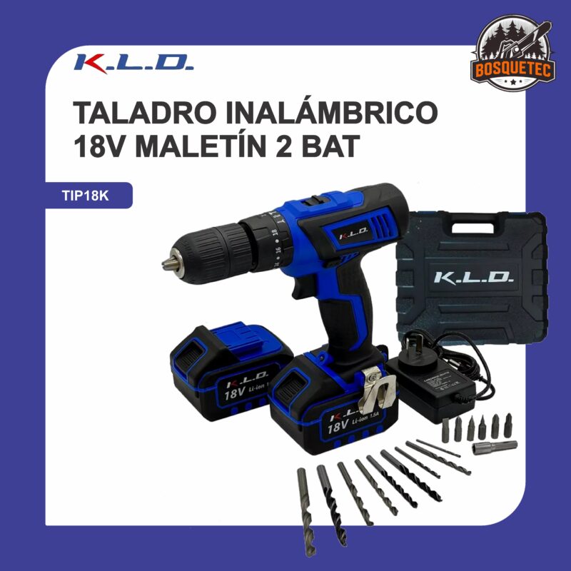 Taladro percutor atornillador inalambrico 18v maletin 2 bat tip18k