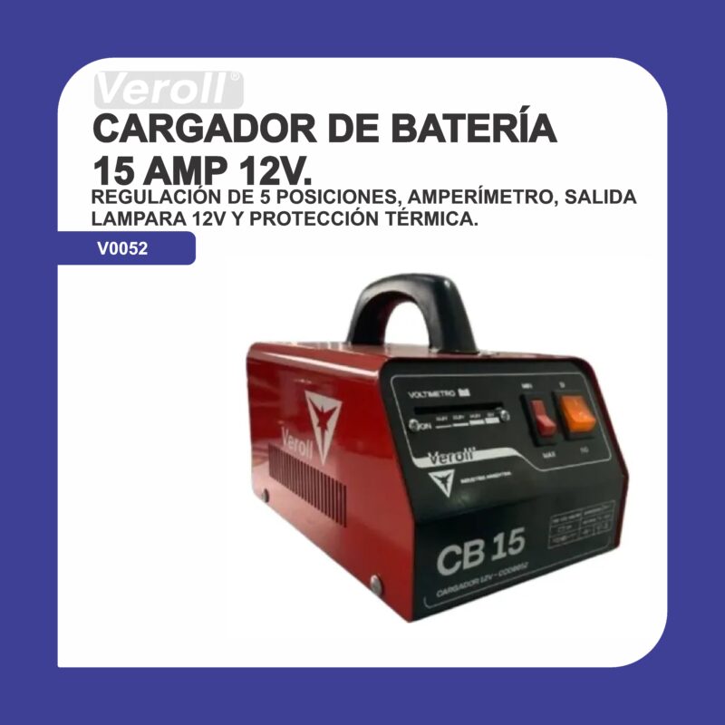 Cargador de bat. 15 amp 12v l v0052