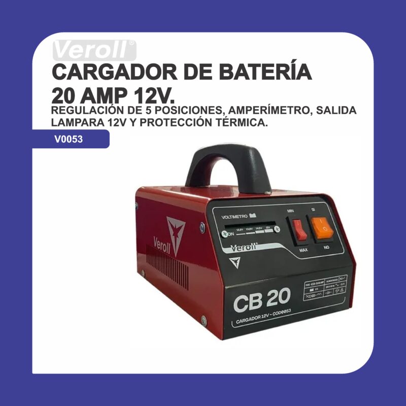 Cargador de bat. 20 amp 12v l v0053