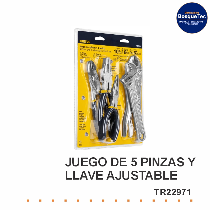 Juego De 5 Pinzas Y Llave Ajustable Petrul Tr22971