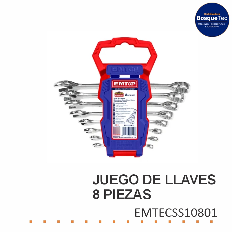 Juego de Llaves Combinadas Emtop 8 Piezas EMTECSS10801