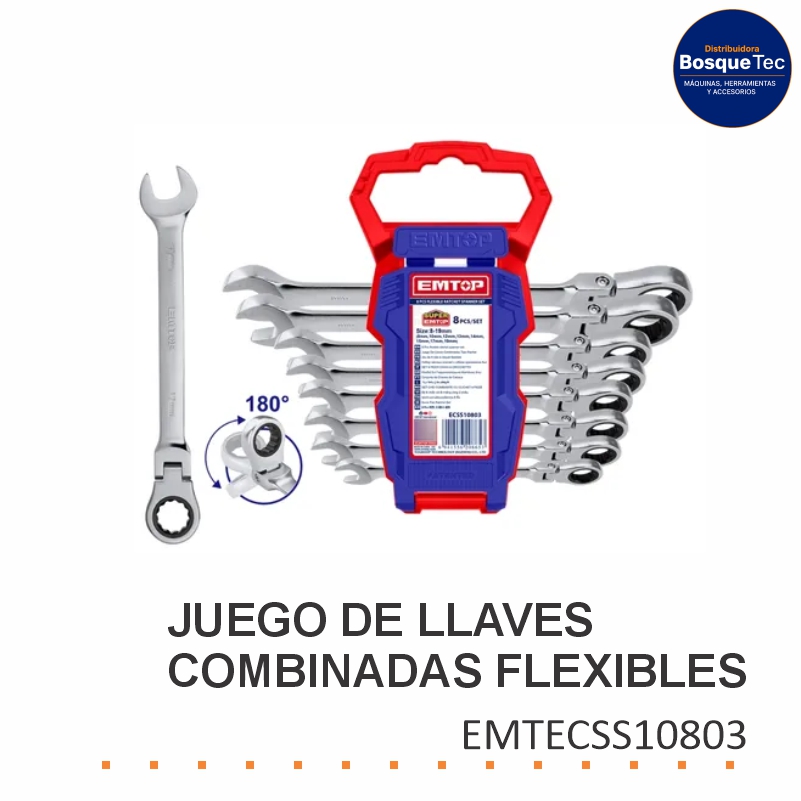 Juego de Llaves Combinadas Flexibles 8 Piezas EMTOP EMTECSS10803