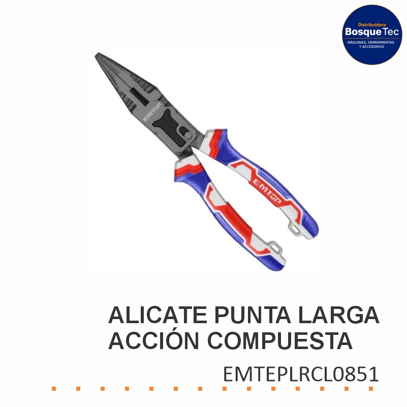 Alicate Punta Larga Accion Compuesta Emtop EMTEPLRCL0851