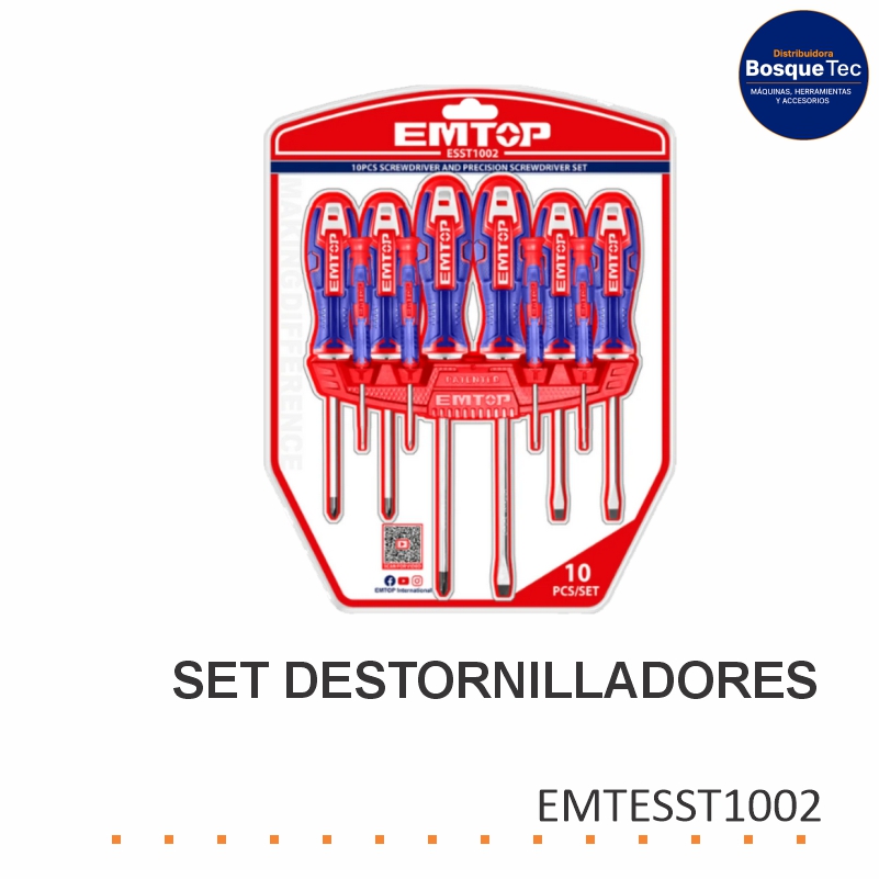 Set Destornilladores Emtop 10 Piezas EMTESST1002
