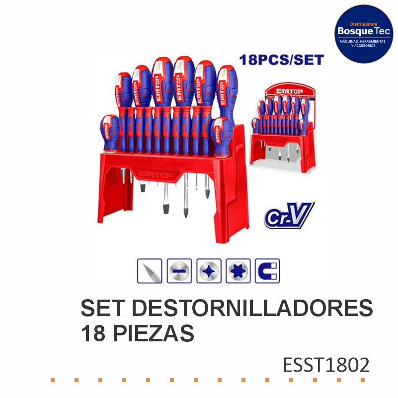 Set Destornilladores Emtop 18 Piezas ESST1802