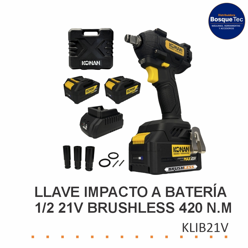 Llave Impacto a Batería 1/2 21V Brushless Konan KLIB21V 420 N.M