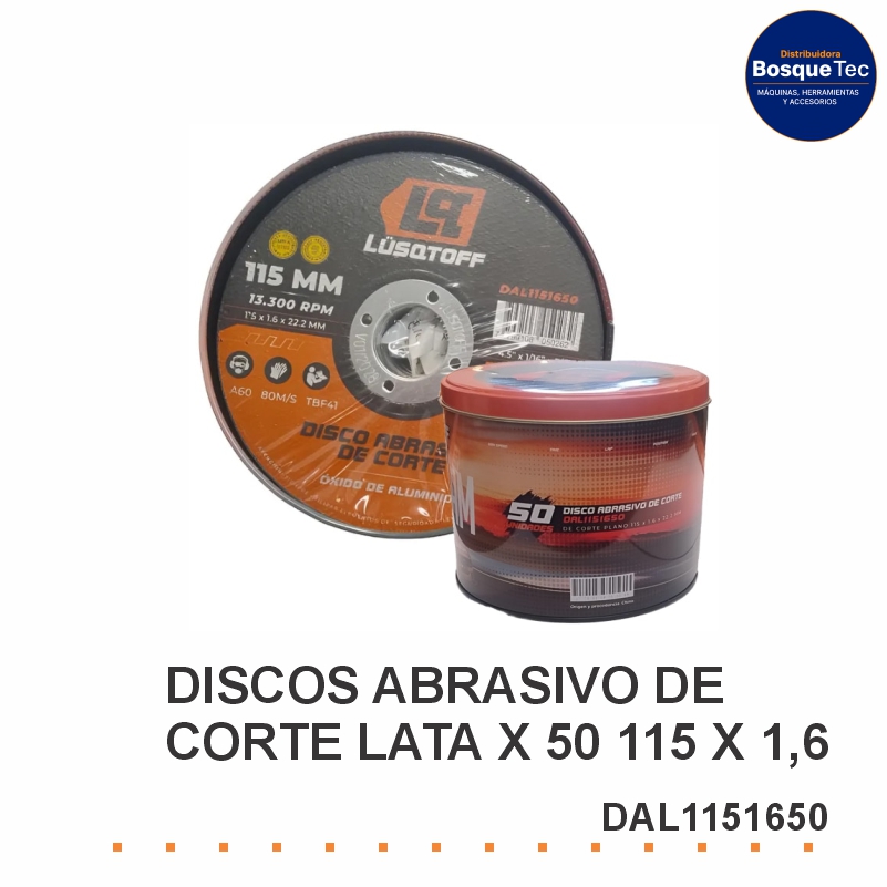 Discos Abrasivo De Corte Lata 115 X 50 X 1,6 Mm Lusqtoff Dal1151650