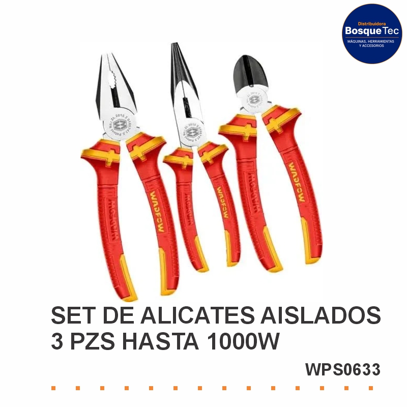 SET DE ALICATES AISLADOS 3 PZS HASTA 1000W WADFOW WPS0633