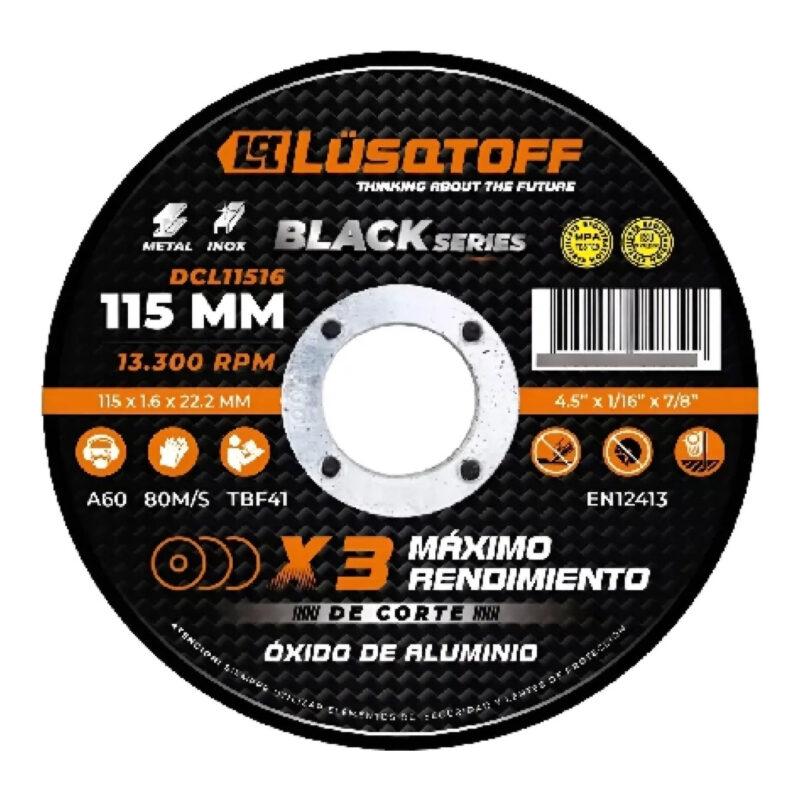 DISCO DE CORTE PARA ACERO / ACERO INOXIDABLE 115X1.6X22 DCL11516
