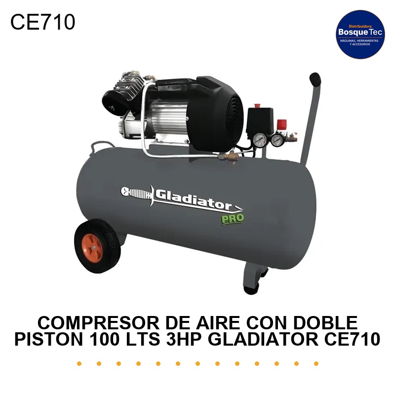 COMPRESOR DE AIRE CON DOBLE PISTON 100 LTS 3HP GLADIATOR CE710